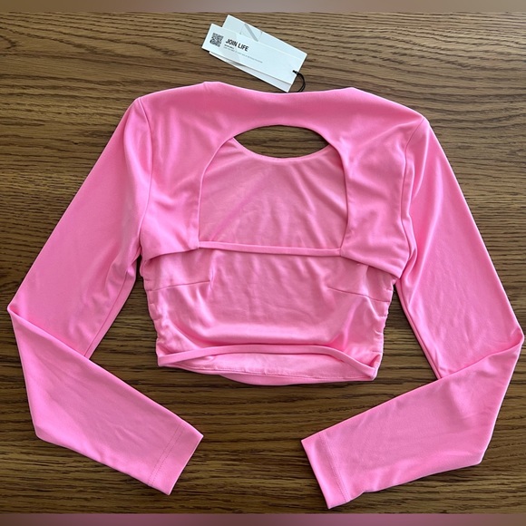 Zara PINK LONG SLEEVE CROP TOP XS - Picture 3 of 8